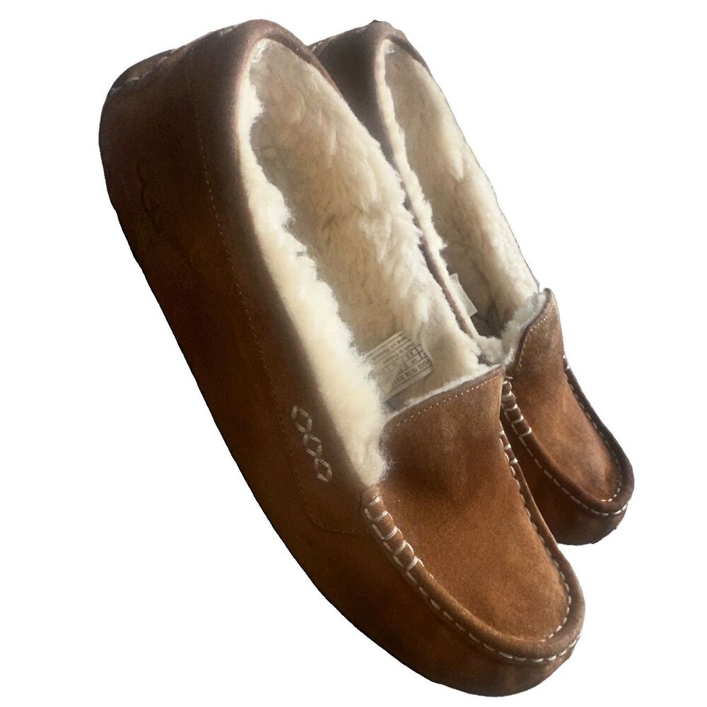 UGG Ansley Chestnut Suede Sheepskin Moccasin Slippers Women’s Size 11